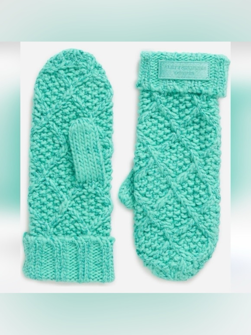 Kurt Geiger London Green Metallic Cable Knit Mittens